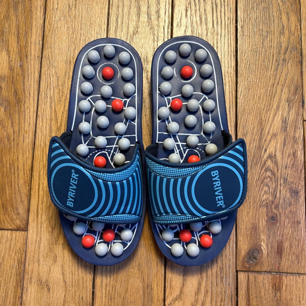 BYRIVER Acupressure Massage Slippers Navy Blue Reflexology Sandals Size S